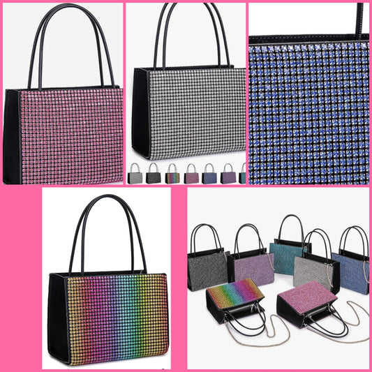 COCOMONEY High Quality Rhinestones and Leather Womens Tote Top Handle Purse Shoulder Satchel Bags Sparkly Rhinestone Evening Clutch Purse Formal Handbag