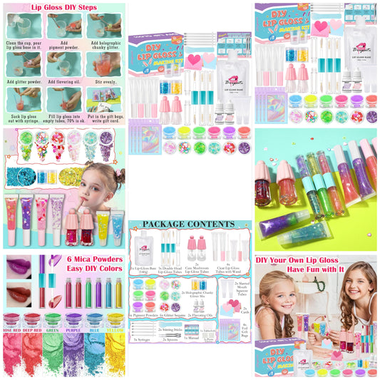 DIY Lip Gloss Making Kit - Make Your Own Lip Glosses Moisturizing DIY Lip Glaze Handmade Glittery Set for Teens Girls Women Makeup Lover Beginner Christmas Birthday Gift