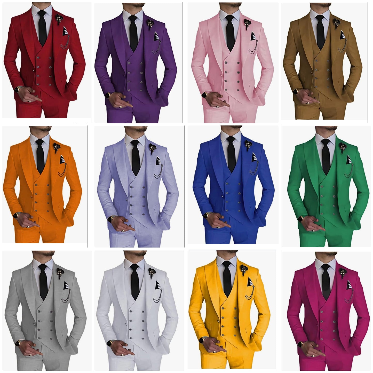 3 Piece Suit Slim Fit Classic One Button Suit for Men Groomsmen Business Prom Double Breasted Vest Blazer Tuxedo