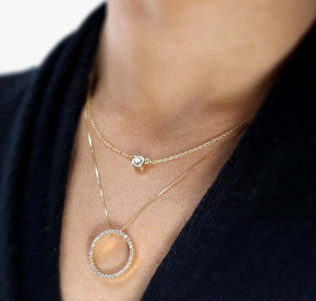COCOMONEY 1/6 to 1 Carat Diamond Circle of Life Round Pendant Necklace for Women in 14k Gold (I1-I2, cttw) on 18 Inch Long Chain with Spring Ring Clasp