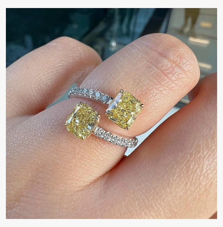COCOMONEY GIA Certified 2.05 Carat Radiant Fancy Light Yellow Color Diamond Set In 18k White & Yellow Gold Ring (FANCY LIGHT YELLOW-VS-SI) Adjustable and Resizable
