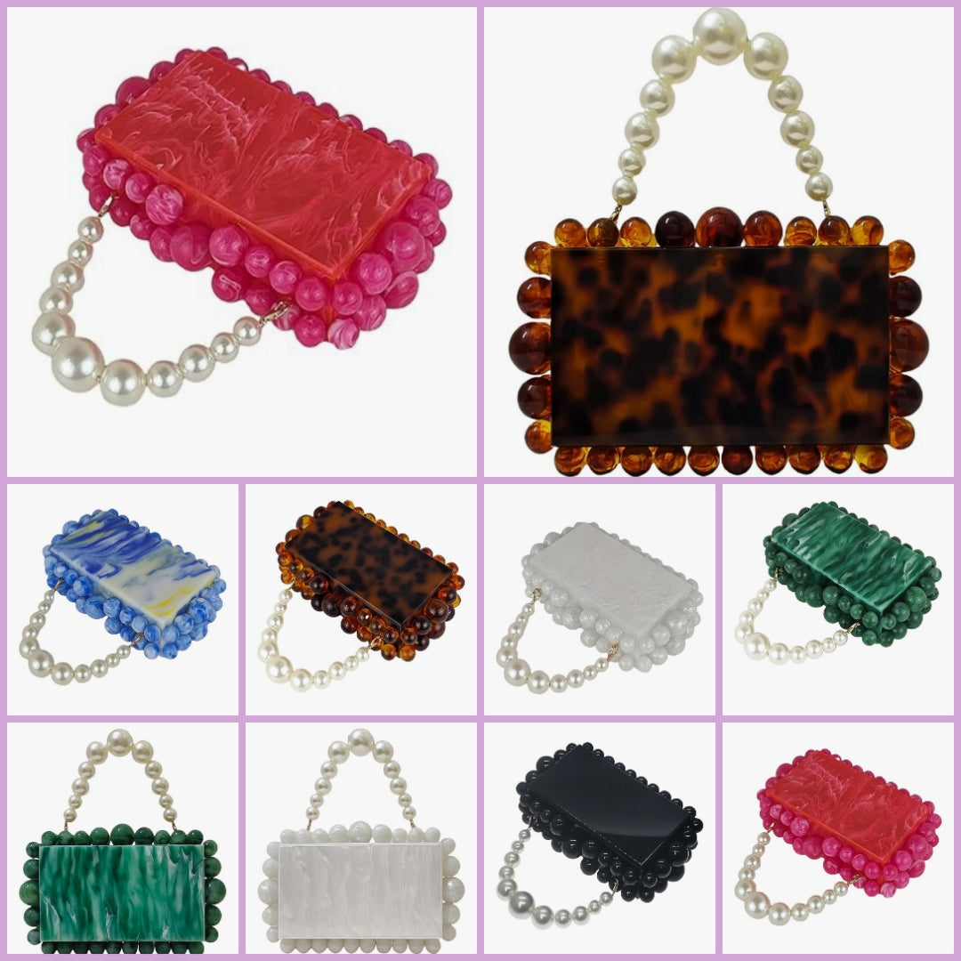 Marble C$ Acrylic Evening Handbag Marble Box Clutch Purse Women Beaded Party Prom Cocktail Bag COCOMONEY