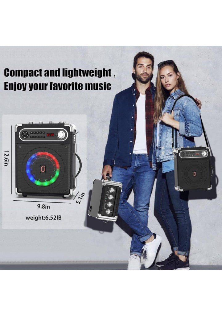 JYX Karaoke Machine with Two Wireless Microphones, Portable Bluetooth Speaker with Bass/Treble Adjustment, PA System with Remote Control, LED Lights,Supports TF Card/USB, AUX IN, FM, REC,TWS for Party