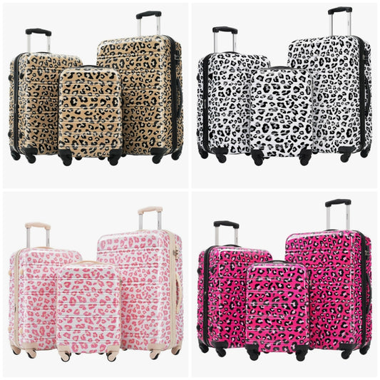 Luggage Sets 3 Piece, Hardside Expandable Suitcase Set with Spinner Wheels, Lightweight Leopard 20+24+28 IN Suitcase with Carry on Luggage, Leopard