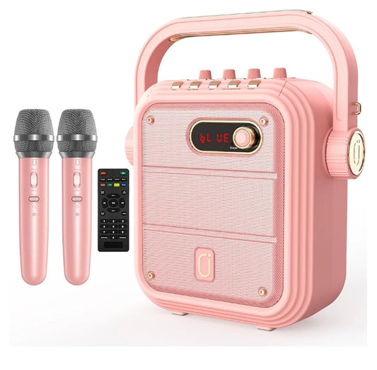 JYX Karaoke Machine with 2 Wireless Mics,Pink Karaoke Speaker with Treble/Bass Adjustment,Bluetooth Speaker PA System with Vocal Cut,8 Sound Effects,Support TWS/REC/BT/USB/SD/AUX for Party,Livestream