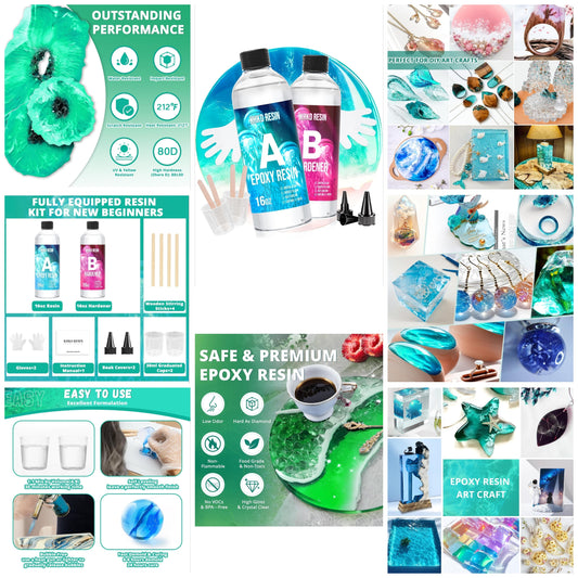 Crystal Clear Epoxy Resin Kit, 32OZ Art Resin and Hardener Kit - No Bubble & Yellowing, UV Resistant, Food Safe Epoxy Resina Epoxica for DIY Crafts Jewelry Coasters Countertop Coating