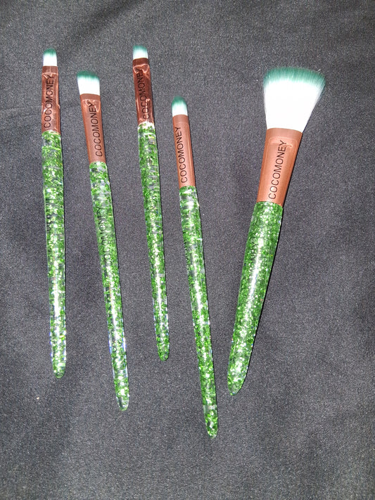 COCOMONEY MAKEUP BRUSH SET 5PC green with free gift 🎁