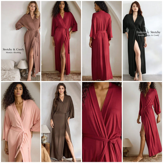 Leisure Soft, Smooth Solid Color Bathrobe, Elegant Long Sleeve Loungewear COCOMONEY