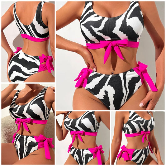 Zebra Striped Knot Side Bikini COCOMONEY