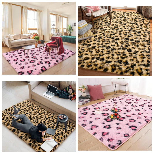 Fluffy Leopard Rug,4×6 feet Premium Cheetah Print Rugs, Soft Comfy Carpet For Bedroom Livingroom Home Decor