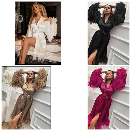 Silky Luxury With Trim Belted Satin Robe