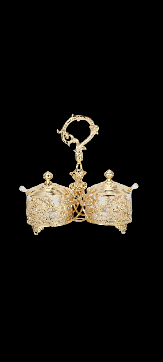 24K Gold Plated Crystal Studded Candy Dish Salt Holder Decorative Tableware Sugar Bowl Honey Jar