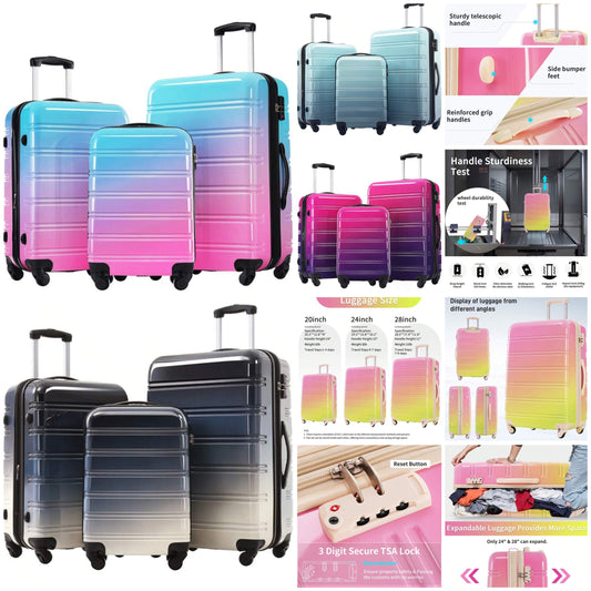Hardshell Luggage Sets 3 Piece Gradient Color Expandable Suitcase With Spinner Wheels And TSA Lock Lightweight 20" 24" 28" Available Suitcase Set Travel Suitcase Suitcases Suit Case Durable Travel Luggage Carry On Carry On COCOMONEY