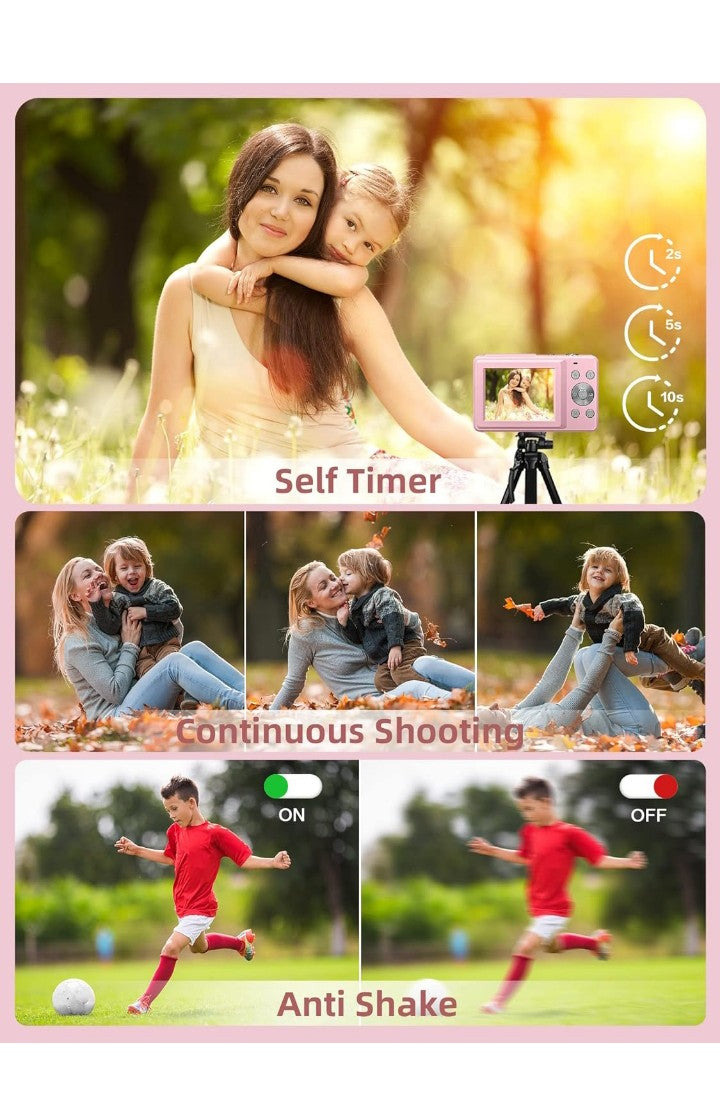 Digital Camera, FHD 1080P Camera, Digital Point and Shoot Camera with 16X Zoom Anti Shake, Compact Small Camera for Boys Girls Kids