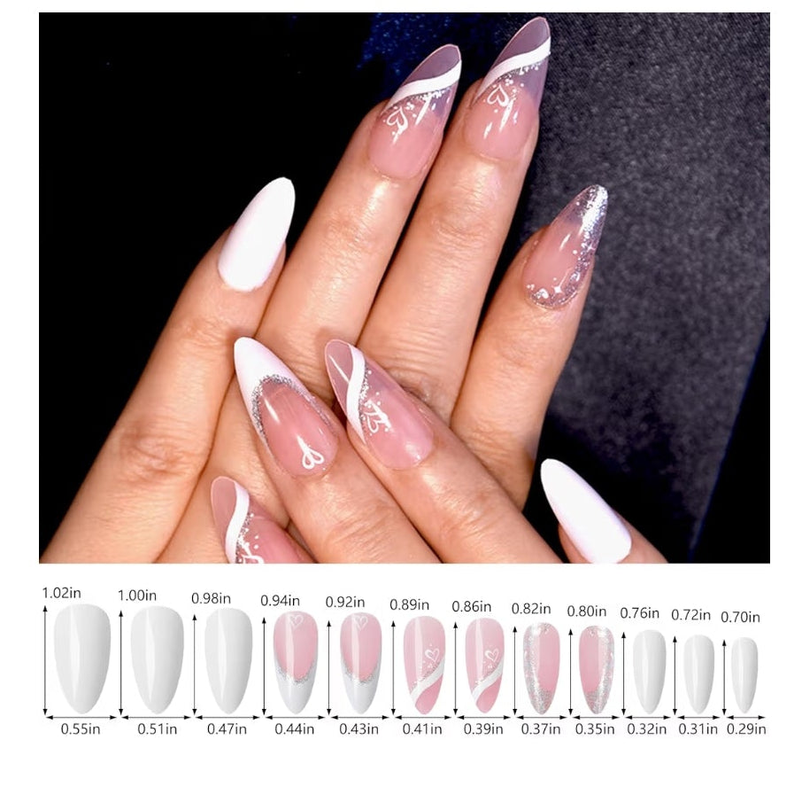 French Tip Press on Nails Packs, Medium Almond Fake Nails Kit, Glue on Nails Set, False Nails with Design, Stick On Nails for Women, Nails Press ons 5 Packs (120 Pcs)