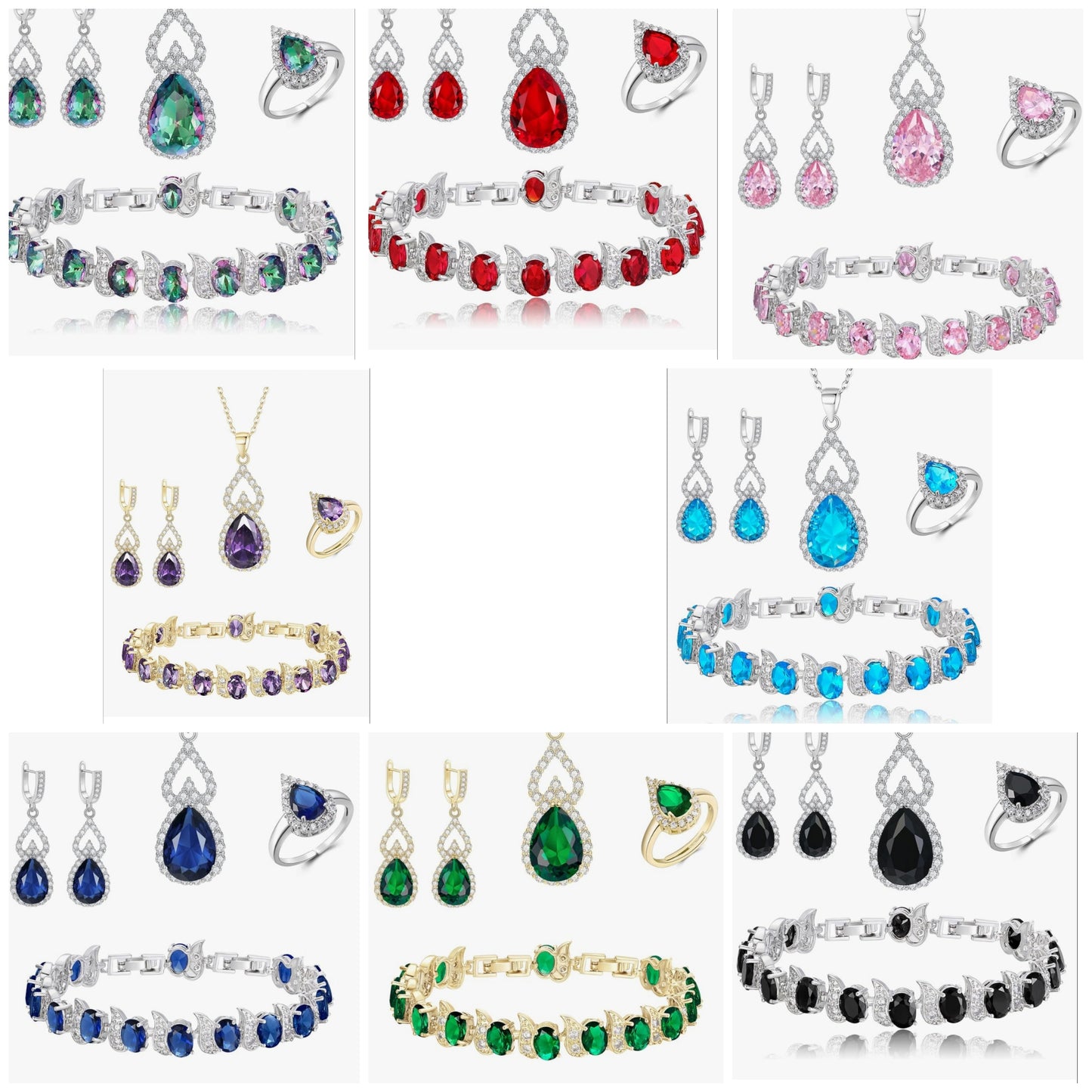 Jewelry Set for Women Bridal Bridesmaid, Teardrop Cubic Zirconia Necklace Open Ring Earrings Bracelet Sets, Wedding/Anniversary/Valentine's Day/Mother's Day Jewelry Gift for Brides/Wife/Mom