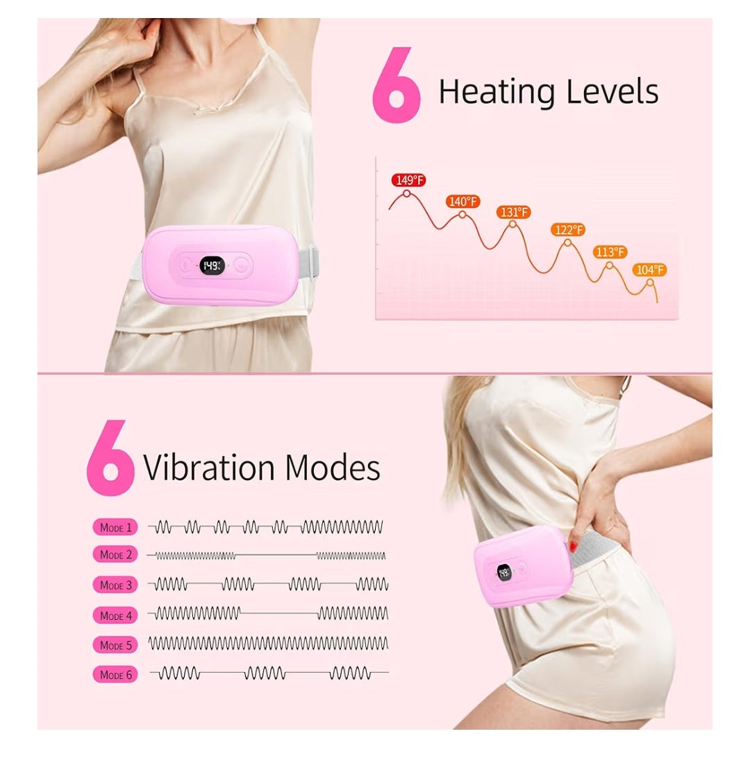 Portable Heating Pad Period Cramps: 2 Timer 6 Heat Levels 6 Vibration Modes Cordless Electric Heating Pad for Back Pain Relief Menstrual Heating Pad Christmas Stocking Stuffer Pink