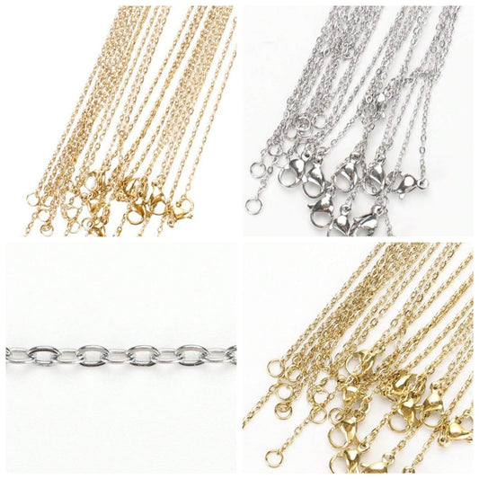 10pcs/Pack 45cm Stainless Steel Chain O-Shaped Flatten Chain, Wholesale Cross Chain With Gold Plating For Diy Jewelry