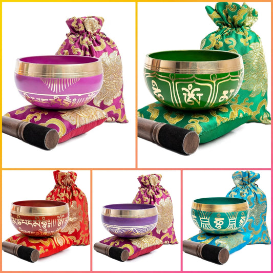 Tibetan Singing Bowl Set - Authentic Handcrafted Mindfulness Meditation Holistic Sound 7 Chakra Healing Gift by Himalayan Bazaar