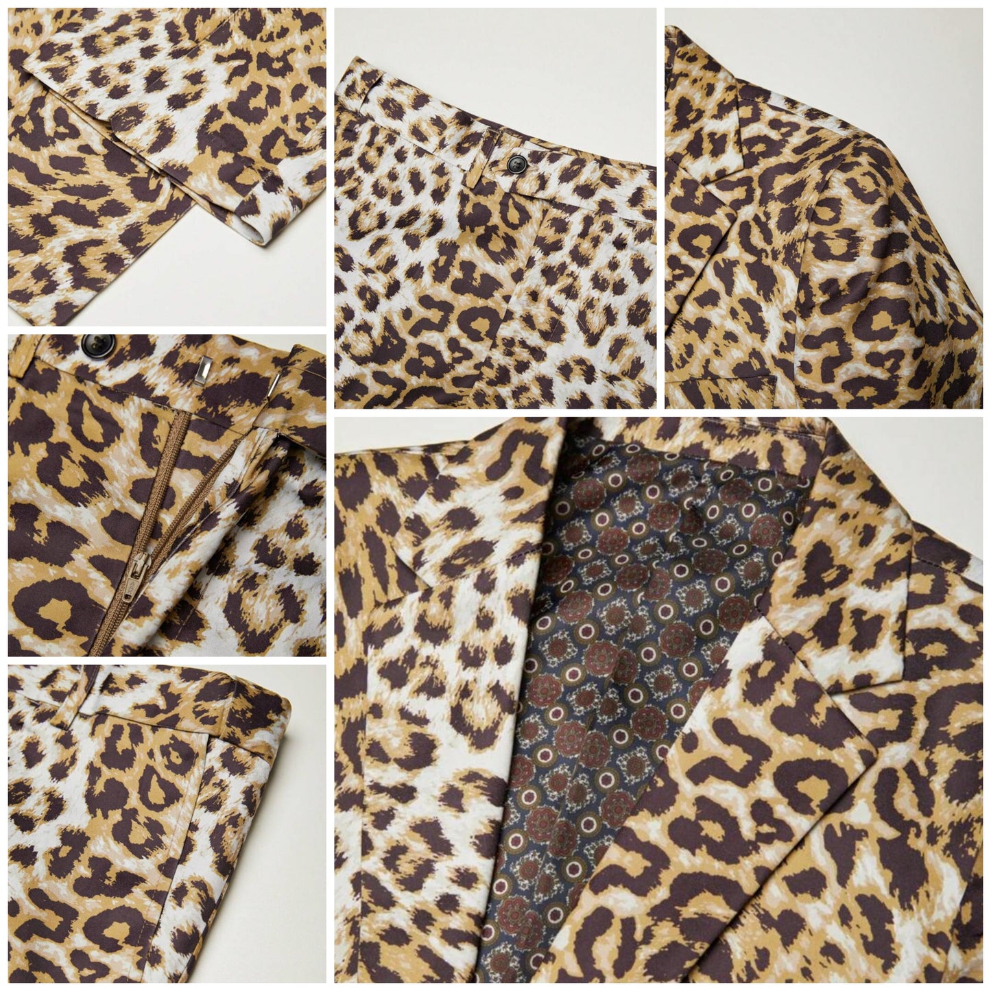 Mens 2 Piece Suit Tuxedo Slim Fit Notched Lapel Stylish Blazer Leopard Print Sports Coat Stylish Dress Jacket Pants Set For Parties COCOMONEY