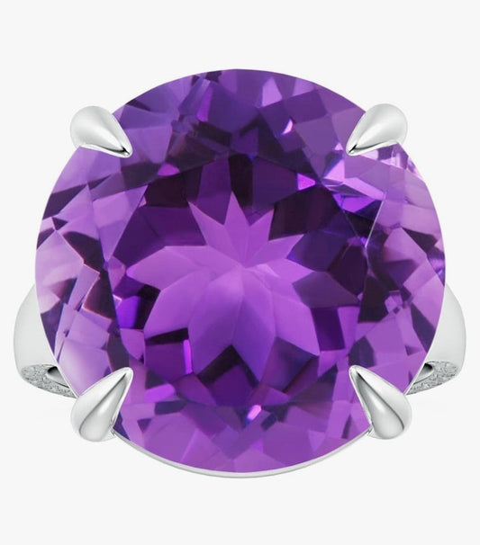 COCOMONEY Natural Claw-Set GIA Certified Solitaire Round 2.36 ct Amethyst Split Shank Ring with Scrollwork in 14K Solid Gold/Platinum for Women Jewelry for Women