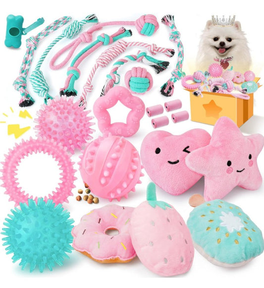 23 Pack Puppy Chew Toys for Teething, Interactive Dog Toys for Puppies, Cute Small Dog Toys with Treat Ball, Squeaky Dog Chew Toys and Ropes