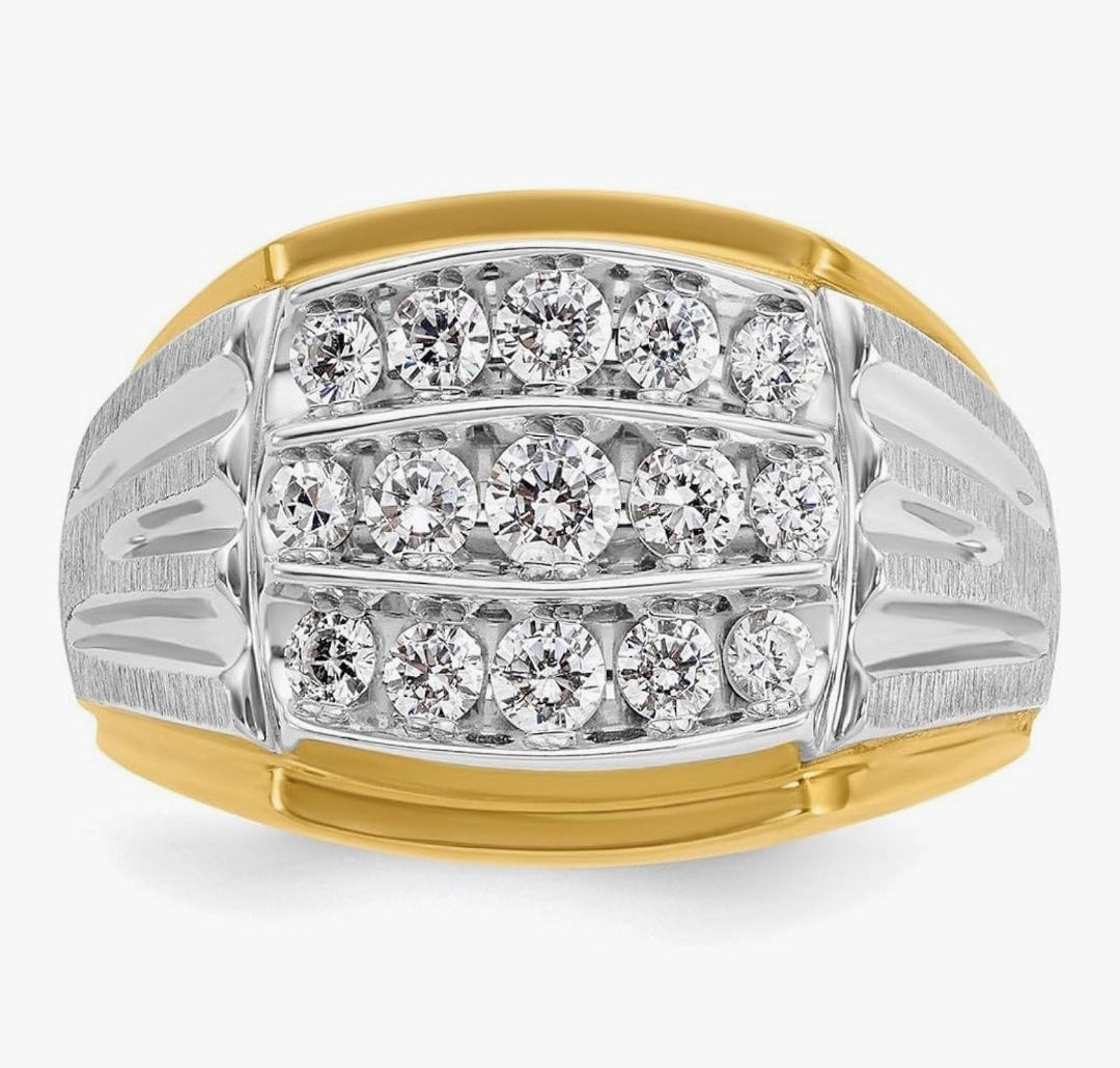 2.65mm 14k Solid Gold Two Tone 1 Ct Lab Grown Diamond SI+ G+ Mens Cluster Ring Size 10-Ring for Men