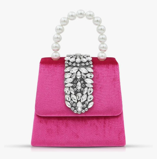 Clutch Purses for Women, Satin Evening Bag, Hot Pink Small Tote Bag, Twinkle Rhinestone Clutch Purses, Pearl Handles, Crossbody Bags for Wedding, Prom, Parties, Travel