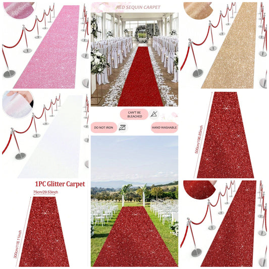 1Pc Champagne Gold Glitter Carpet Runner,Aisle Runner Rugs,500*75/300*75cm Long Carpet,Wedding Carpet Rug,Wedding Supplies,Indoor/Outdoor Activities Decoration,Stage Shows Supplies,Award Ceremony Decor,Bridal Shower Supplies,Holiday Party materials pet