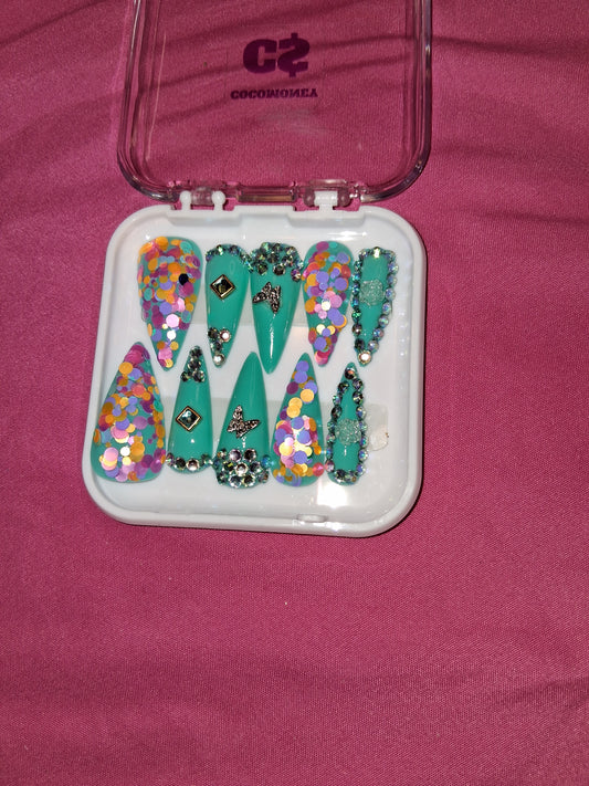 COCOMONEY NAILS CUSTOM 1 OF 1 GLUE ON PRESS ON COMES WITH FREE GIFTS #b98