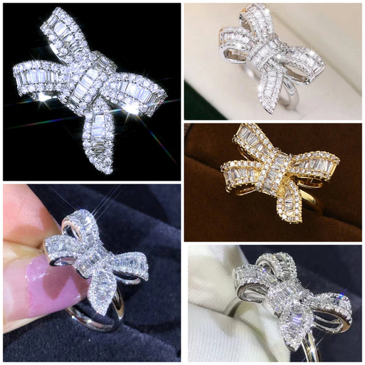 Cubic Zirconia Bow Decor Ring COCOMONEY