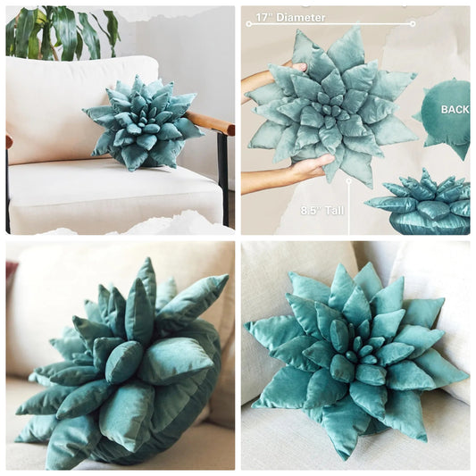 3D Mist Green Succulent Pillow | Large 17 Inch Plant Pillow | Cute Decorative Throw Pillow | Soft Plush Decorative Cushion | Plush Cushions for Bedroom and Home Decoration