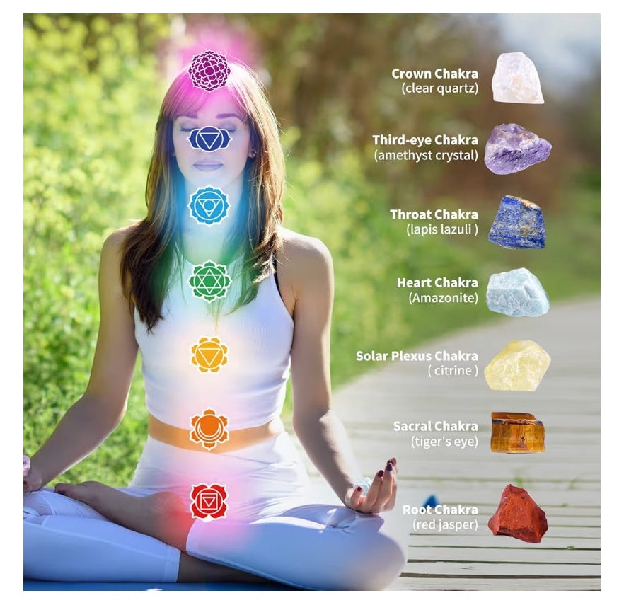 26 PCS Crystals and Healing Stones, Healing Crystals Gift Set, 7 Raw Chakra Stone, 7 Tumbled Gemstones, Crystal Amethyst Necklace, Selenite Plate, Lava Bracelet, Clear Quartz, Gift Box