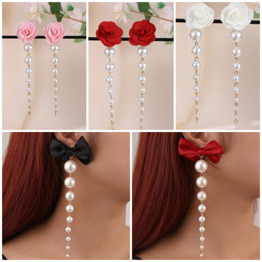 1 Pair Elegant Butterfly Long Tassel Faux Pearl Dangle Earrings, Fashion Jewelry Accessories For Party COCOMONEY