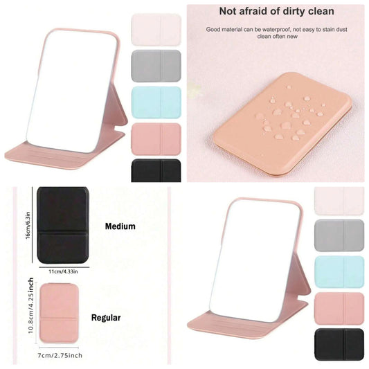 1pc Folding Portable Makeup Mirror, Cosmetic Mirror With Stand, Travel Mirror, Beauty Supplies, Desktop Makeup Mirror,Rectangle Desktop Compact Mirror Folding Small Simple Style Makeup Mirror Travel Portable Cosmetic Touch-Up Mirror For Women Girl pp