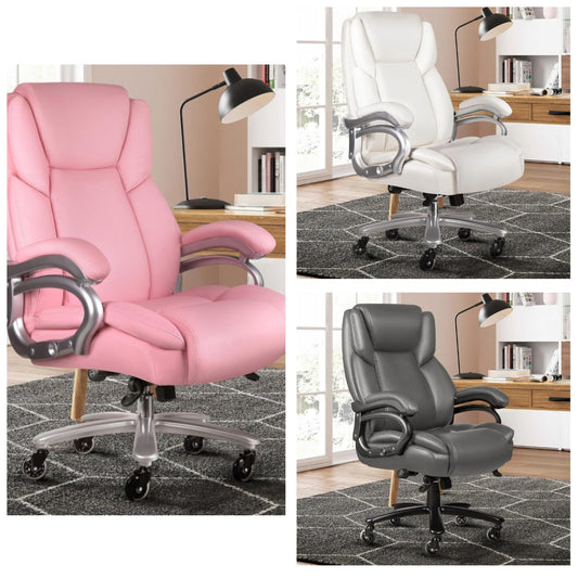Heavy Duty Office Chair for Low Back Pain Relief, Big and Tall Office Chair with Ergonomic Lumbar Support, High Back Executive Chair with Quiet Rubber Wheel