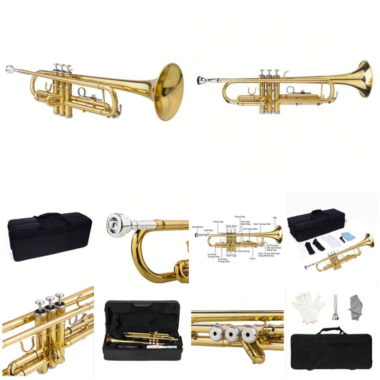 Drop B Tone Adjustable Trumpet Gloves Set Plaint Golden