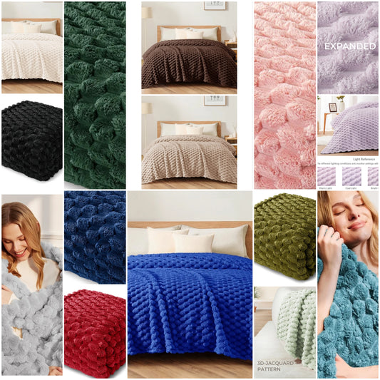 Blanket for Bed with Jacquard Pattern, Fuzzy Soft Cozy Exquisite Blankets for All Season, Warm and Fluffy,