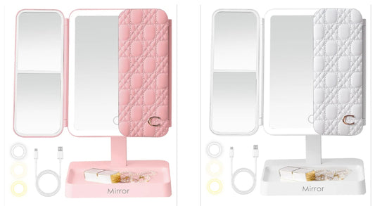 Makeup Mirror Vanity Mirror with Lights, 83 LEDs, 360-Degree Uniform Fill Light, 3-Color Lighting，Touch Control, Trifold Makeup Mirror,Portable Led Makeup Mirror, Travel