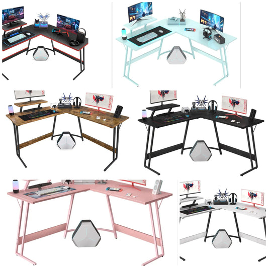 L Shaped Gaming Desk Computer Corner Desk PC Gaming Desk Table with Large Monitor Riser Stand for Home Office Sturdy Writing Workstation