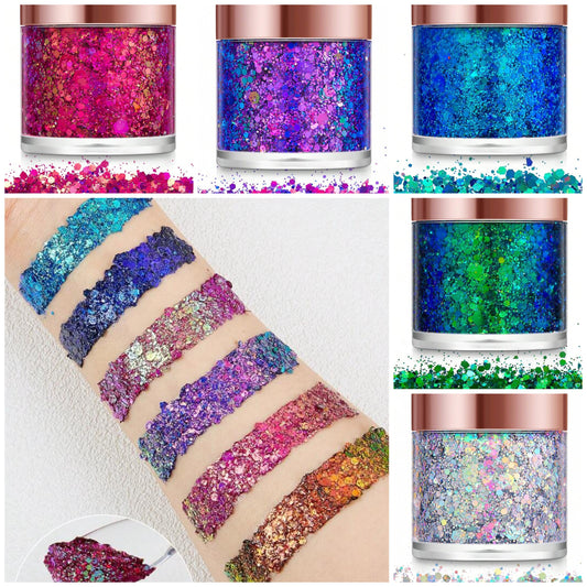 1pc Body Glitter Glitter Sequins Color-Changing Mermaid Makeup Glitter Gel Suitable For Face, Hair, Eyes, Lips, Body, Etc. Different Colors At Different Angles. Suitable For Holiday Parties, Halloween, Christmas, Stage, Nightclub