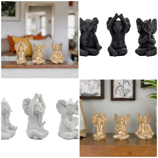 Decorative Resin Elephant Figurines with Yoga Poses, Set of 3 resin handcrafted Figurines statues sculptures