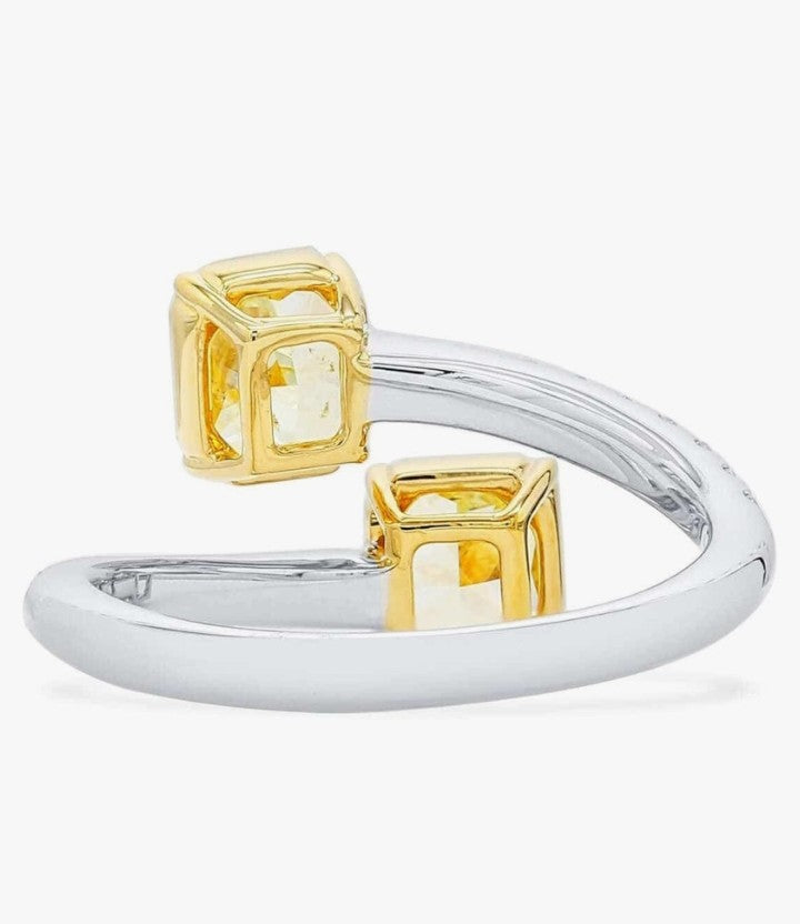 COCOMONEY GIA Certified 2.05 Carat Radiant Fancy Light Yellow Color Diamond Set In 18k White & Yellow Gold Ring (FANCY LIGHT YELLOW-VS-SI) Adjustable and Resizable