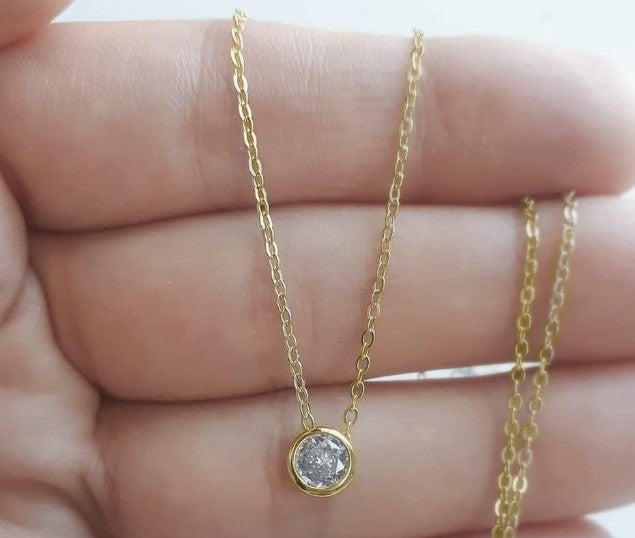 COCOMONEY 14K Certified NATURAL Diamond 14 Karat Solid Gold Bezel Set Diamond Necklace, Diamond Necklace for Women, 14 Karat Solid Gold Diamond Necklace