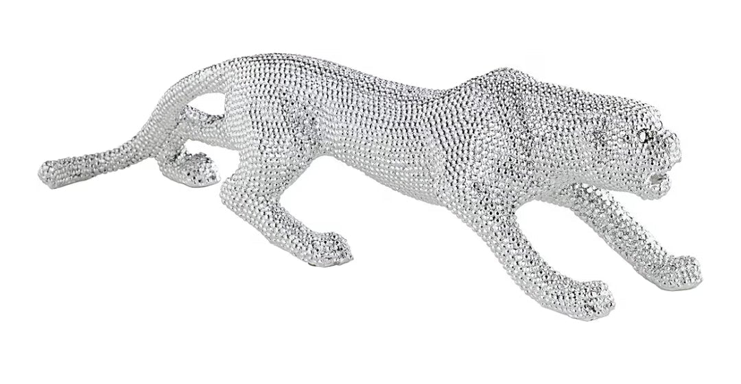 23 1/2" Wide Electroplated Silver Leopard Sculpture