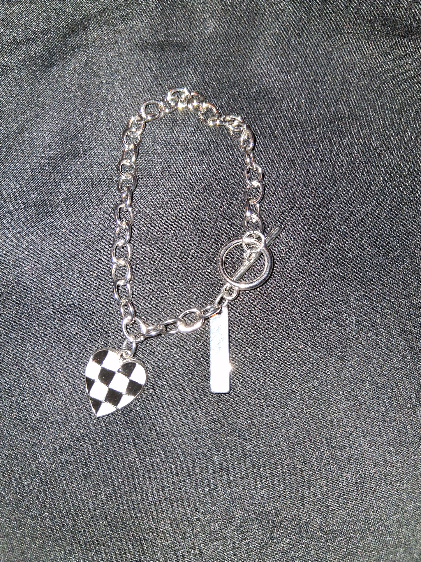 Heart checkered bracelet silver tone cocomoney costume jewelry