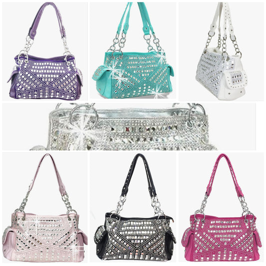 12×8×3.5 Gem Studded Rhinestone Concealed and Carry Purse