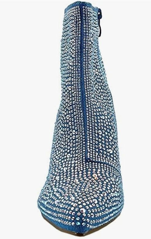 Rhinestone Block Chunky Heel Ankle Bootie