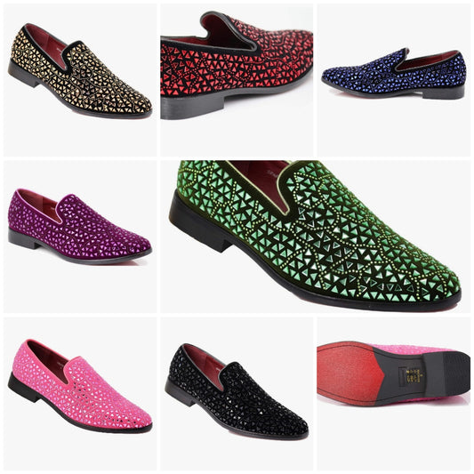 Men's Rhinestone Sparkling Suede Dress Shoes Loafer Classic Designer Moccasins