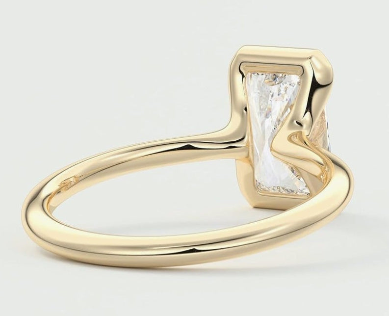 2.40 Ct Radiant Cut Half Bezel Set Moissanite Engagement Ring in 10K Solid Gold Solitaire Promise Ring for Her Wedding Ring